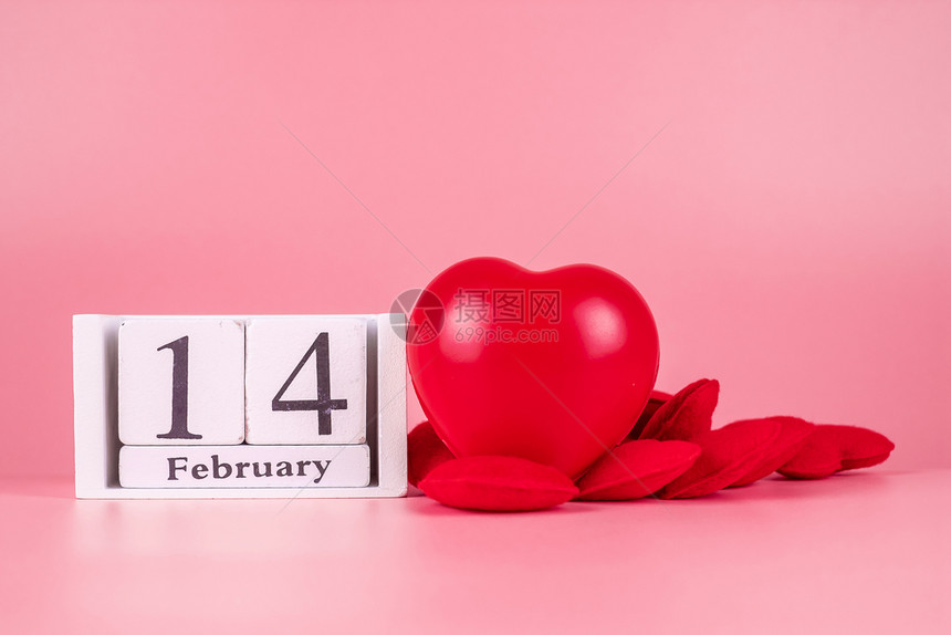 复制颜色红心形装饰2月14日历关于粉红色背景爱婚礼浪漫和情人节假日快乐的概念礼物图片