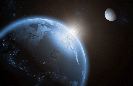 太阳初起人们月亮在地球上升起户外天空设计图片