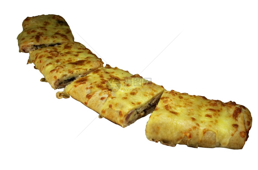 餐厅孤立的切片披萨卷填满白新鲜的午餐图片