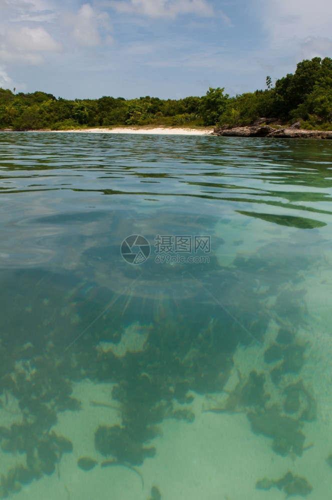 风景优美安提瓜Anguta荒漠的海滩加勒比景岸热的图片