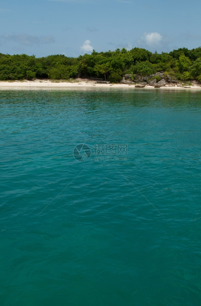 加勒比安提瓜荒无人居住的海滩树风景图片