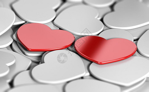 媒人3D说明许多白色心脏形状和两个红色一侧的外形抽象的爱情搭配婚姻机构的概念匹配寻找你的灵魂笑声概念的您辅导设计图片