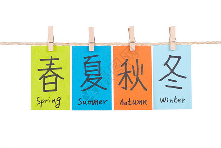 春夏主图标签经过别针春夏秋冬四个季节的中文词四季以种颜色表示标签背景