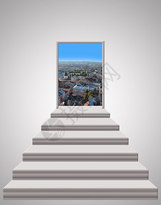 通往美丽的城市风景阶梯上领导后院住宅图片