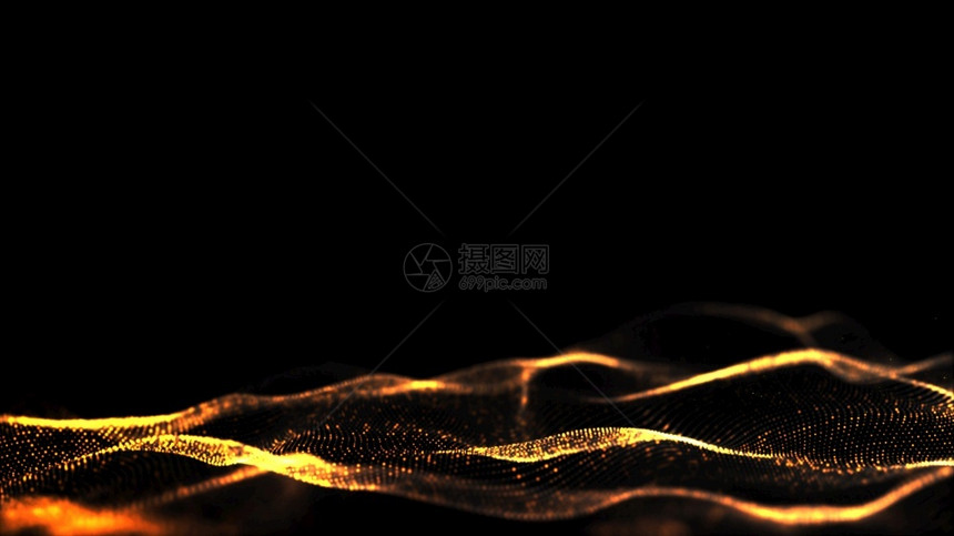 摘要黑色和金数字粒子波及博克背景的黑金色彩摘要的运动辉光图片