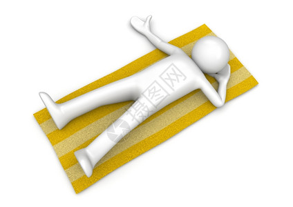 横卧人类一个躺在沙滩毛巾上3D与白色背景人物系列们白色的设计图片