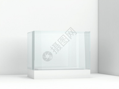 立方体平台空玻璃显示3d插图以白色背景隔开讲台图片