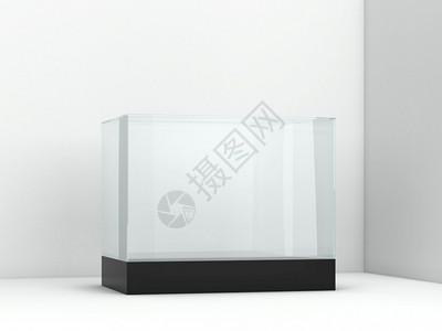 现代的空玻璃显示3d插图以白色背景隔开精品店图片
