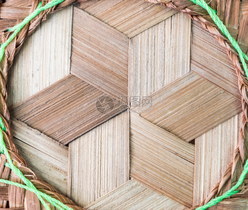 亚洲复古的材料竹篮覆盖板表面图案含有粘糊米传统泰式的国风格图片
