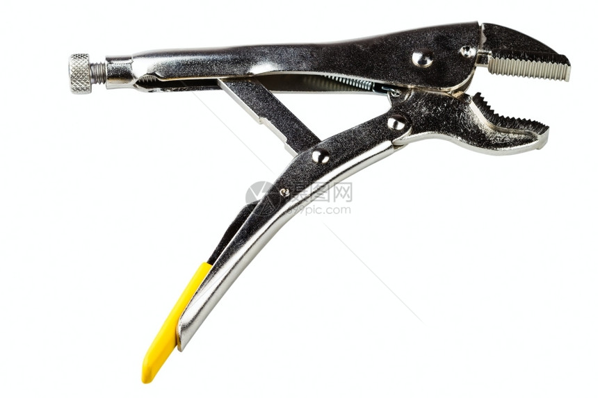 手工具在白色背景上隔离的曲线下巴锁钳机械的手工图片
