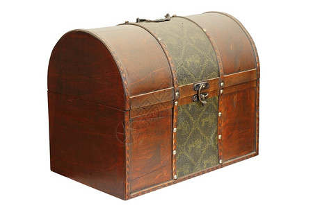 财富盒子锁白色上隔绝的旧木形金宝箱图片