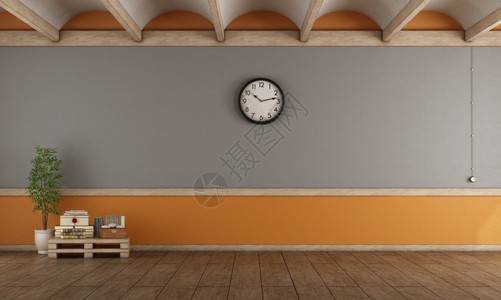 公寓桌子木制的空灰色和橙客厅装有托盘咖啡桌3D制成空灰色和橙客厅图片