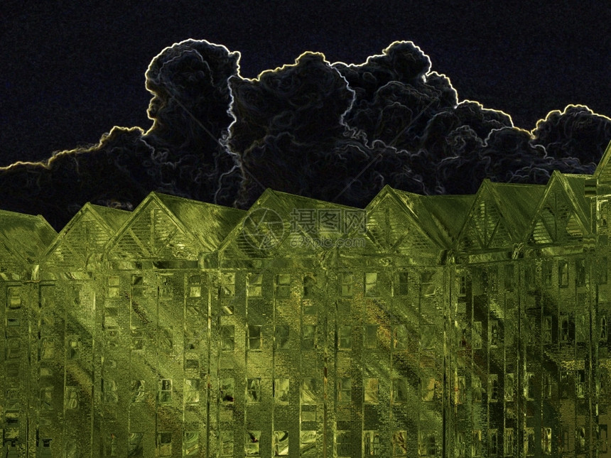象征主义空气绿色办公室建筑图像黑云和银林暗的图片