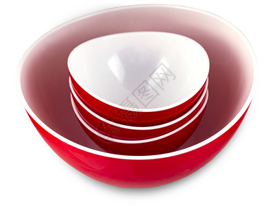 单身的白色背景孤立红碗深厨房图片