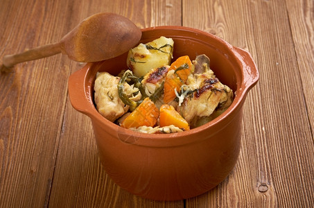 传统的Packer乡村鸡肉炖美国传统食品农舍厨房食物图片