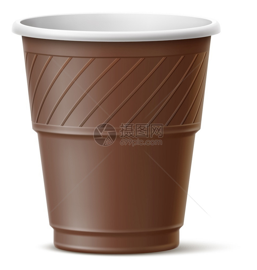 空的现实型塑料可支配容器在白色背景上隔离实事求是的塑料可容器Brown取走的杯子品牌推广一次图片