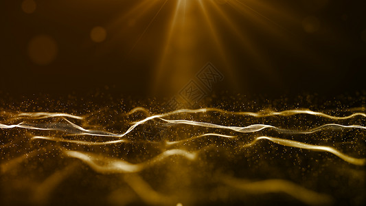 闪光金色数字粒子波流和光耀斑抽象技术背景概念的金色数字粒子流墙纸散焦图片