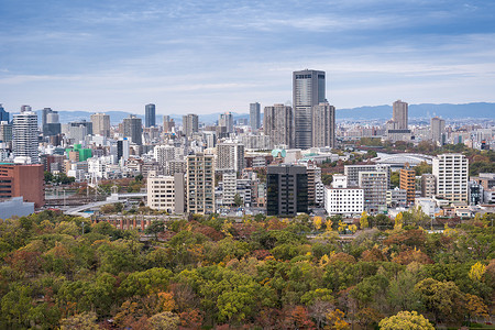 日本大阪市空中观景区建造城堡图片