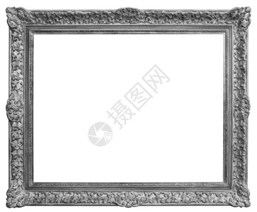 艺术优质的空白色背景与剪切路径隔离的旧银板木状旧圆形框图片