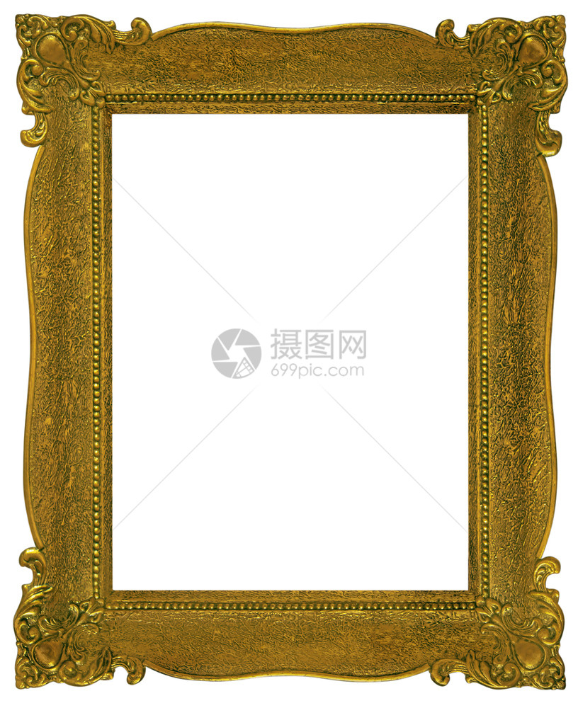 木制的小路白色背景上孤立的老木形金色三角框架展览图片