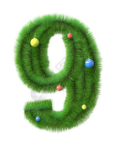 新的绿色信9个以白背景隔离的圣诞树枝数组成量为9个图片