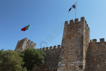 卡斯特洛地标圣豪尔赫外墙里斯本和葡萄牙城堡圣豪尔赫外墙里斯本和葡萄牙佛罗伦萨古老的背景
