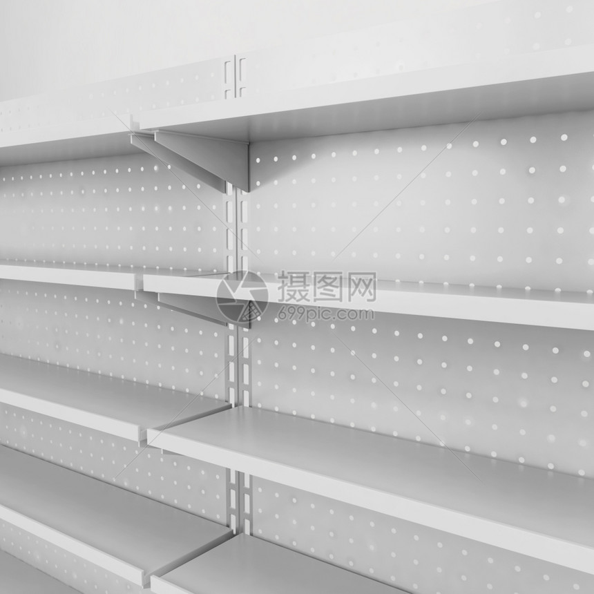 贸易灰色的将白背景上孤立的3d插图保存在书架中零售图片