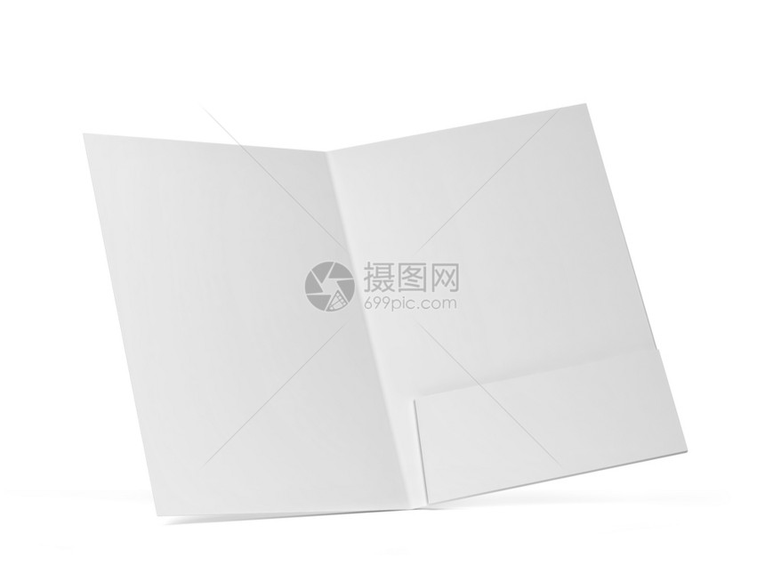 白色背景上孤立的空白纸文件夹模拟3d插图口袋身份空白的图片