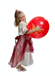 一种穿着聪明裙子的女孩和红气球玩们畅快图片