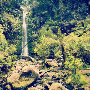 水流动的海洋澳大利亚公路沿线奥特韦斯公园的厄尔斯金瀑布带有逆向Instagram风格过滤效应背景图片