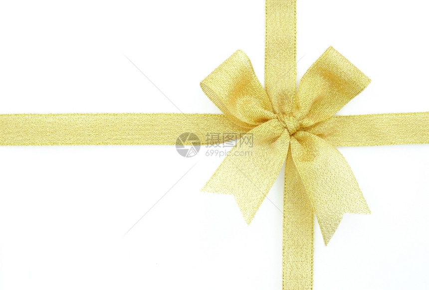 华丽的周年纪念日白色背景上的孤立金色丝带和弓单身的图片