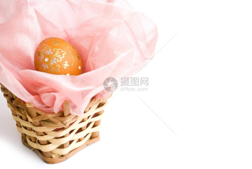 颜色木制手工篮子中装饰的橙色东边鸡蛋传统快乐的图片