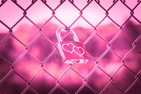 情人同心锁装饰风格心用粉红色的音调风格象征着永远爱在栅栏上吻设计图片