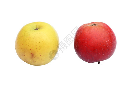 两个黄色和红苹果在白背景上隔离工作室红色的果汁图片