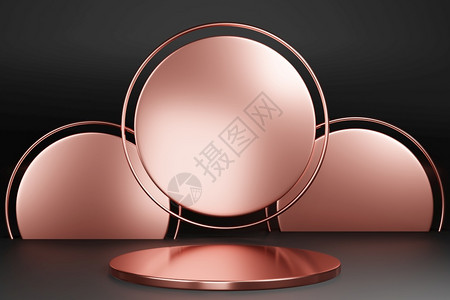 框架黑色背景的圆粉红金环3D假造模型圆形的小样图片