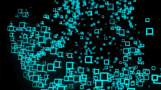 Neon灯光立方体块网络未来飞航矩阵数字技术动画3D产生新光立方体块网络未来飞行矩阵成像堵塞建造数字的背景图片