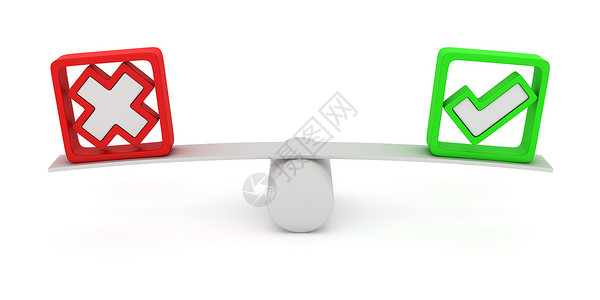平价打钩平等木锯上的绿滴和红十字平衡三维设计图片