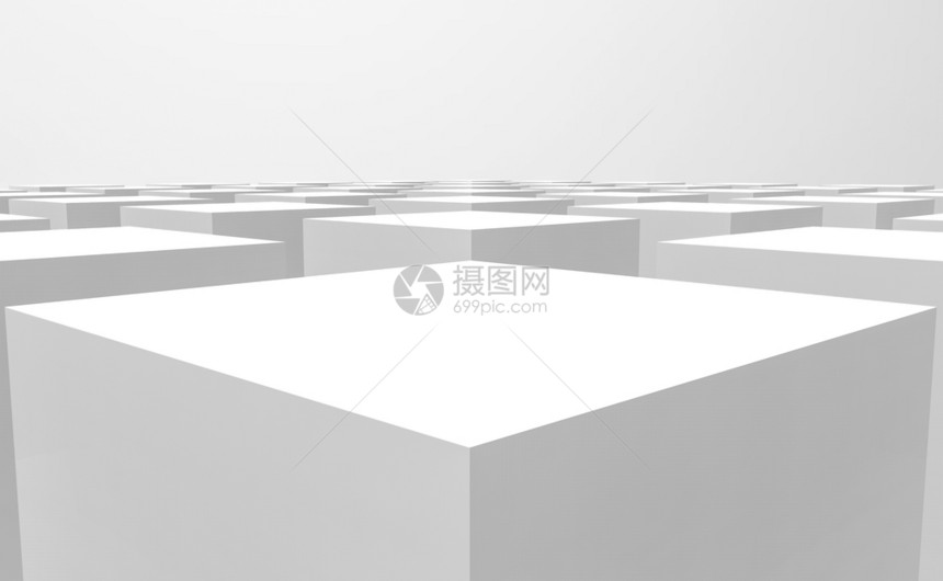 3d对现代抽象白色方形立体框条壁设计背景的3d投影视图地面形象的插图片