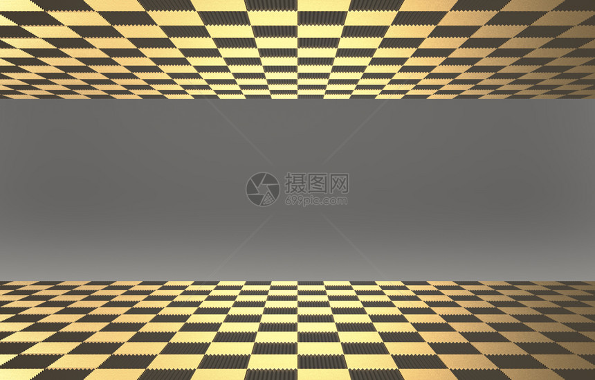 金的艺术颜色3d将金砖在地板上和面灰色墙壁作为背景图片
