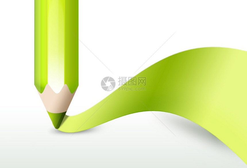 充满活力绿色铅笔绘制波浪白色的丰富多彩图片