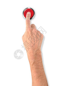 紧急情况圆形的金属一个男人用手指按着红色大开始按住警铃钮图片