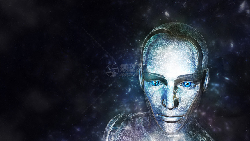 科幻网络空间背景的未来女和机器人3D使未来的女和机器人化抽象的图片