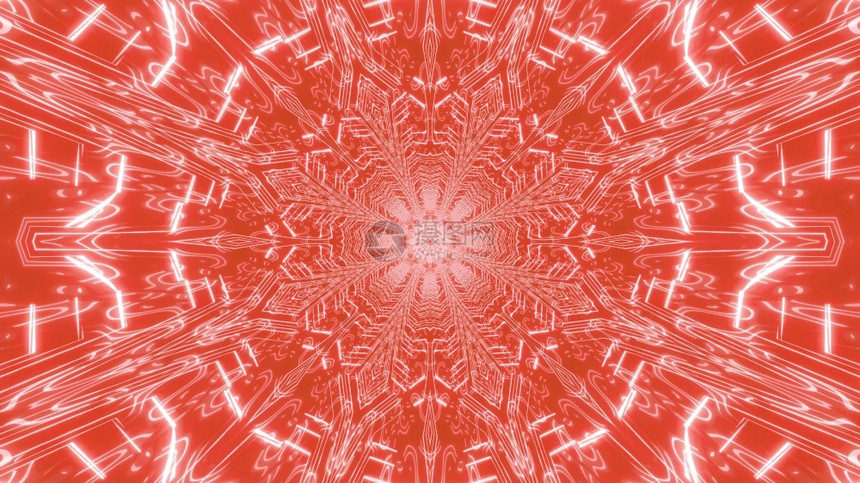 迷宫3d说明几何无尽通道的抽象千兆字面背景红色闪电3d显示抽象几何隧道的万字形微光隧道运动图片