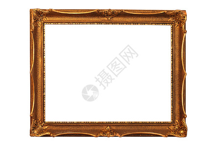 长方形古典相框维多利亚时代古典白色背景所隔开的古董木画框金设计图片