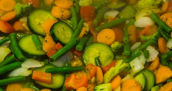以大型特闭健康食物背景不同组合的蔬菜为原料搅拌素食主义煮熟的各种样图片