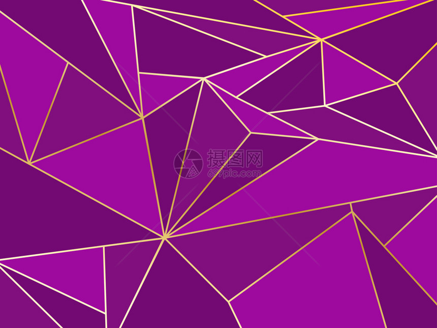 装饰品墙纸具有金线背景的紫色多边形艺术几何抽象文质地图片