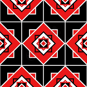 周期性的无缝的带几何装饰品插图的无缝模式纹理黑红色和示意周期网格设计图片