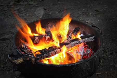露营野外烧烤篝火图片