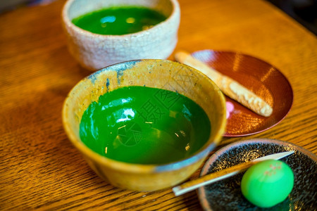 抹茶健康传统的京都式日本茶馆绿色叶图片