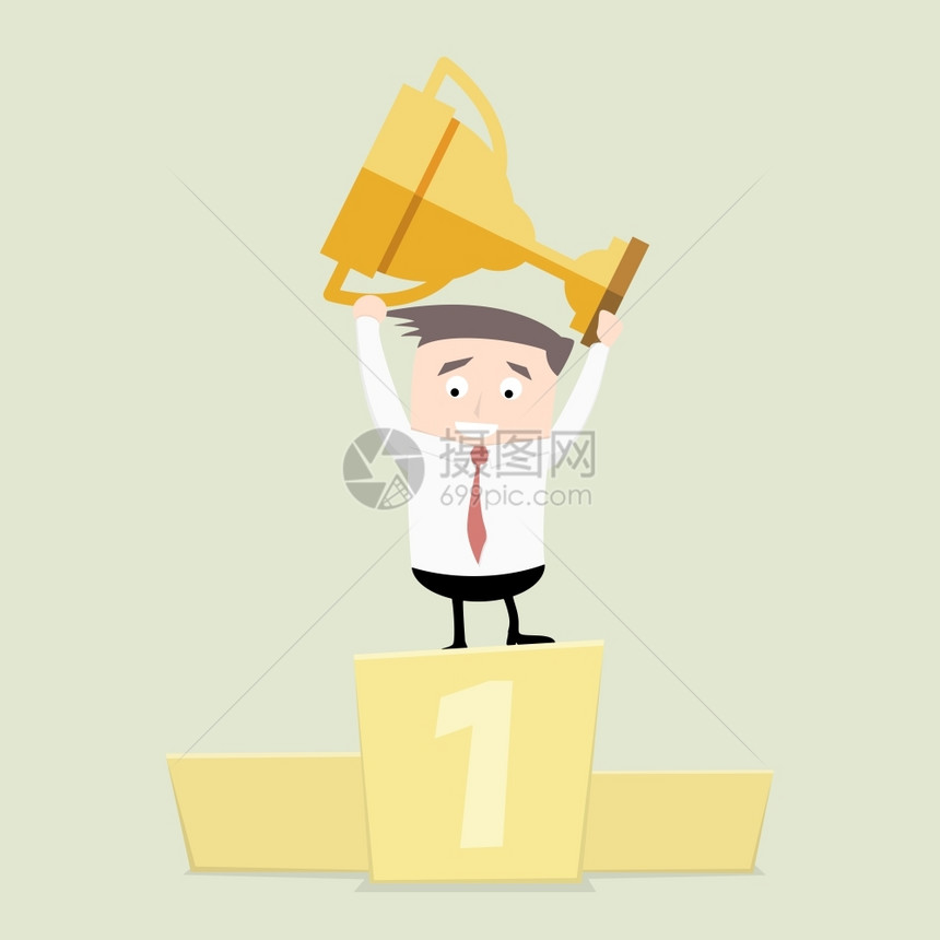 一位商人在讲台上拿着金奖杯Eps10矢量的黄金奖杯商业保持工人图片